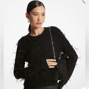 New With Tags Michael Kors Feather Embellished Merino Wool Blend Sweater